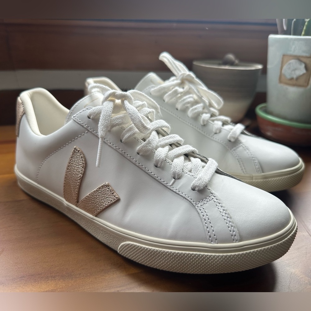 Veja White and Gold Women's Sneakers - Picture 3 of 13